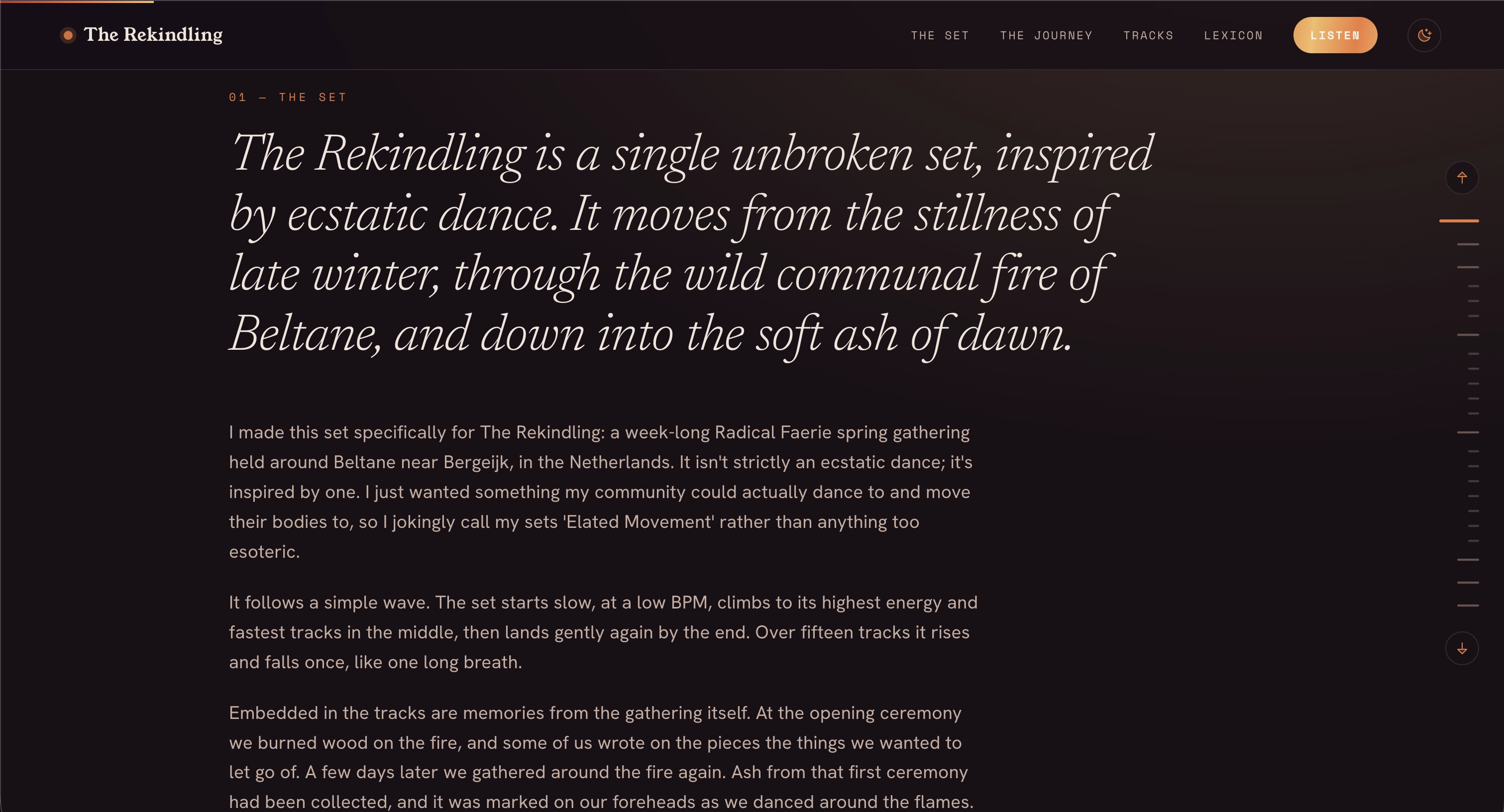 The Rekindling animated tempo-wave visualisation