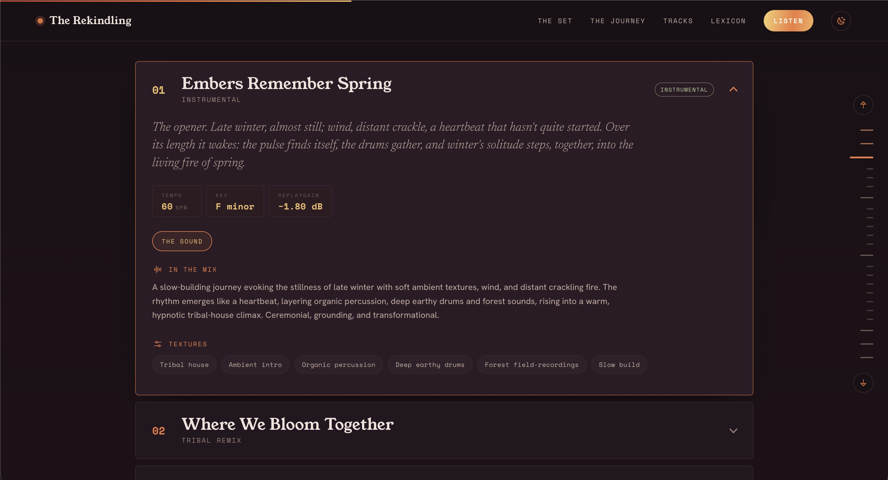 The Rekindling listen section