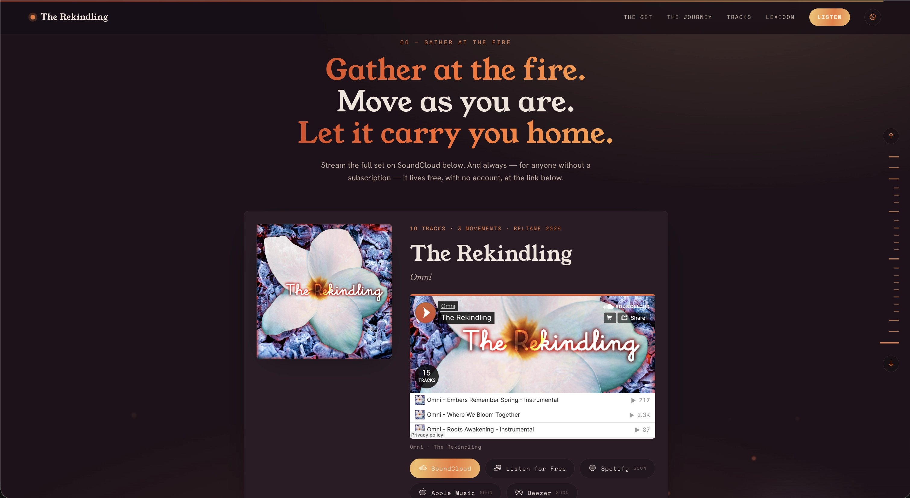 The Rekindling credits and listen module
